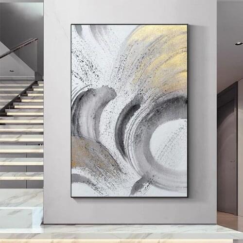 The Fashion Gold Brush Black Gray Paintings Hand Painted Modern Abstract Oil Painting Canvas Picture For Living Room Home Decor