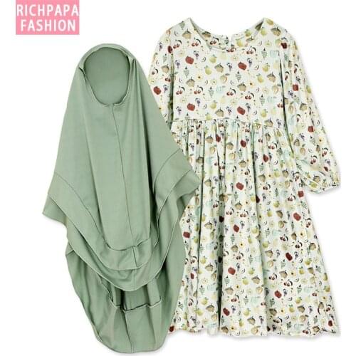 Muslim Kids Abaya Ramadan Children Kaftan Turkey Dubai Arabic Dress Elbise Hijab Dress Caftan Marocain Girl Islamic Clothing