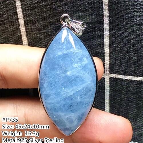 Natural Ocean Blue Aquamarine Necklace Pendant Jewelry For Woman Man Crystal 45x24x10mm Beads 925 Silver Sterling Stone AAAAA