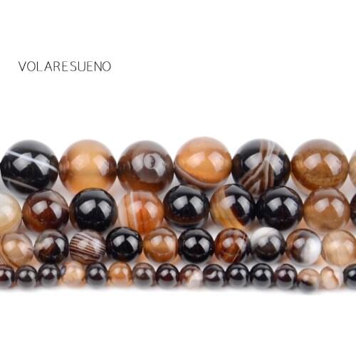 Natural Coffee Stripe Agates Stone Round Loose Beads For Jewelry Making 4-12mm Spacer Beads Fit Diy Bracelet Necklace15
