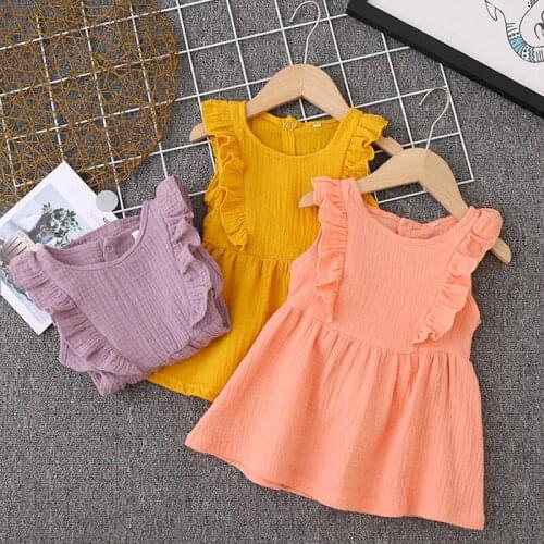 New Summer Girl Dress Ruffles Sleeveless Casual Children Dress Candy Color Button Kids Dresses for Girls Fashion Girls Clothing