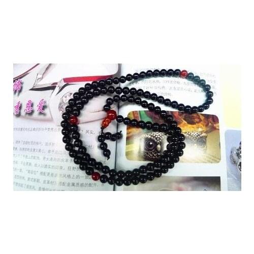 New Favorite Jewelry 108 Tibetan Buddhist 6mm Elastic Black Agates Jades Beads Buddhism Buddha Prayer Mala Necklace/Bracelet