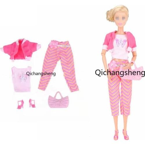 1/6 BJD Clothes For Barbie Doll Accessories Pink Coat Butterfly Shirt Pants Shoes Handbag 11.5" Dollhouse Dressing Up Outfit Toy
