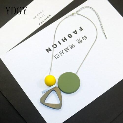 Wooden Beads Pendant Necklaces Charm Black Acrylic Round Cute Colorful Metal Snake Chain Fashion Jewelry Girlfriend Women Party
