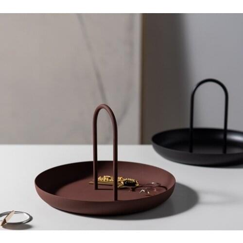 Nordic Plastic Desktop Storage Tray Round Jewelry s Living Room Kitchen Table Meal Snack Plate Handle Home Decor