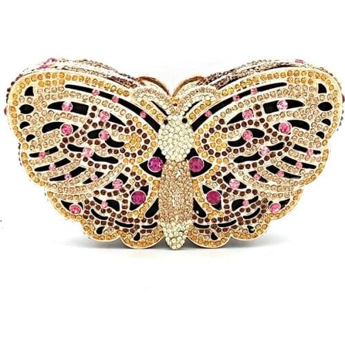 Luxury women evening party diamonds beautiful butterfly crystal purses elegant clutches bridal wedding party small purses