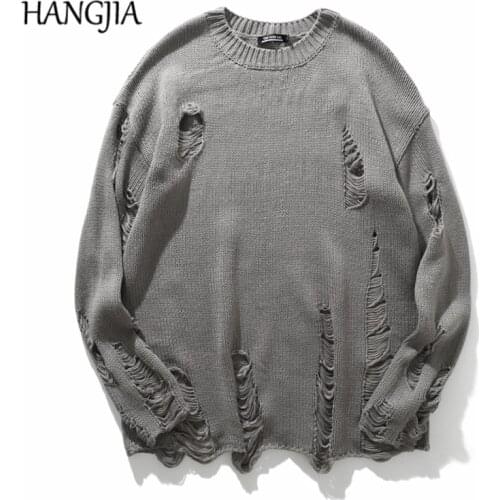 Wash Hole Ripped Knit Sweaters Men Women Streetwear Hip Hop Pullovers Jumper Fashion Oversized All-match Men Winter Clothes