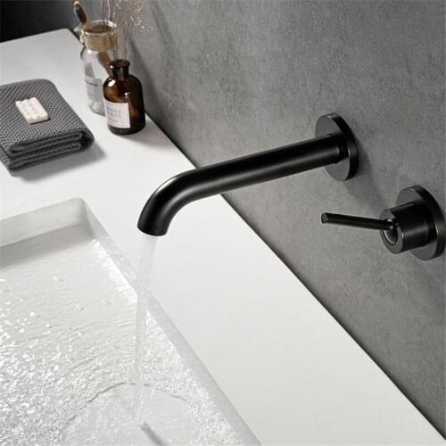 Bathroom Basin Faucet Wall Mounted Black Matte Single Handle In-Wall Basin Faucets 2 Holes Hot & Cold Sink Mixer Taps Torneiras