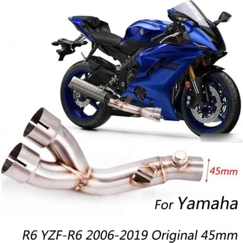 45 mm Mid Pipe for Yamaha R6 YZF-R6 2006-2019 Motorcycle Dual-outlet Exhaust Pipe Delete Catalyst Slip On Original Muffler Pipe