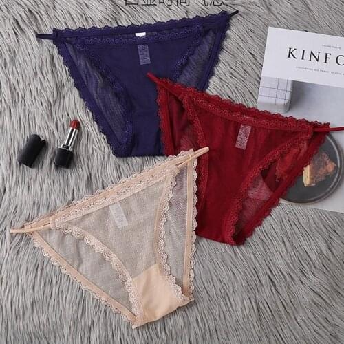 Ice Silk Women Lace Panties Seamless Small Dot Briefs Female Low Waist Thin Belt Perspective Underwear Women Sexy Lingerie