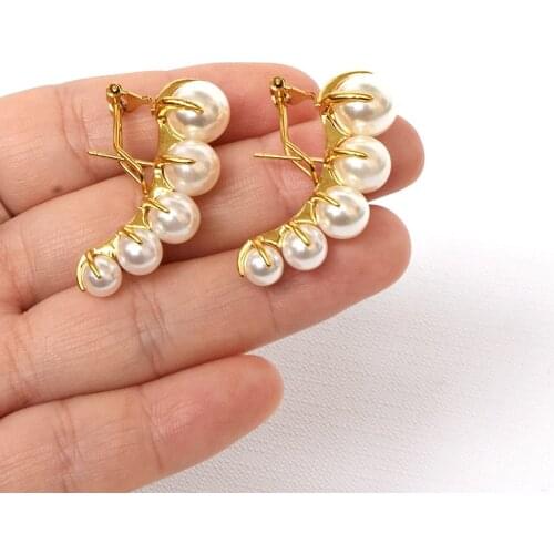 Brass Faux Pearl Clip Earrings Women Jewelry Punk Party Runway T Show Classic Gothic Korean Japan INS Hiphop Top