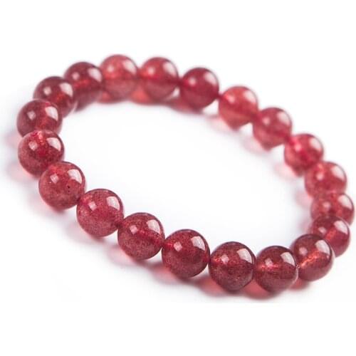 Natural Strawberry Quartz Crystal Clear Round Beads Women Lady Charm Stretch Bracelet 9mm