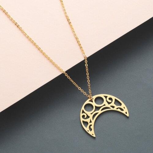 Chandler Crescent Moon Necklace Rose Gold Color Women Necklaces Ladies Stainless Steel Muslim Jewelry Halal Moon Birthday Gift
