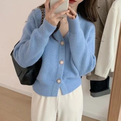 Womens Coat Knitted Sweater Cardigan Buttons Solid Long Sleeve Top V-Neck Womens Coat Casual Button Womens Autumn Coat Jacket