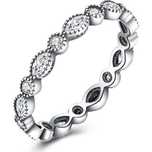 Authentic 925 Sterling Silver Pandora Ring Vintage SParkling Leaves With Crystal Rings For Women Wedding Party Gift Jewelry