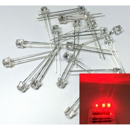 100pcs 5mm White Hair Red Straw Hat Light Emitting Diode 5 mm RED Light Ultra Bright F5 Light Beads (Clear Lens)