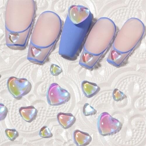 20pcs Nail Art Rhinestone Accessories Flat Heart Transparent Candy Color Rrystal Glass Stone 3D Trendy Fingernail DIY Decoration