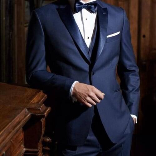 2021 Fashion Luxury Tailor Made Blue Men Suits Slim Fit Tuxedo For Wedding Dress Beach Business Party Suit (Jacket+Pants+Vest)