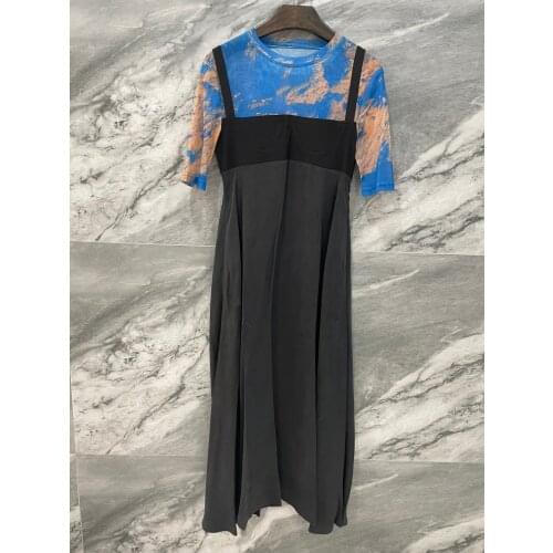 2021SS Summer Casual Wwomen Fake Two Piece Patchwork Dress For Ladies Tutu