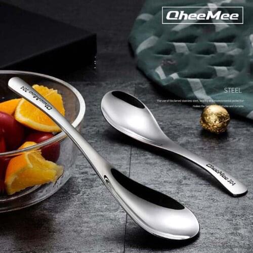 304 Thick Stainless Steel Spoon Ice Cream Dessert Kitchen Tableware Cutlery Rice Soup Home