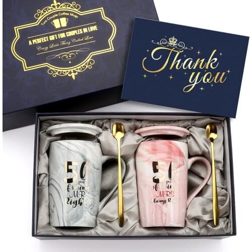 50 Years of Being Mr Right and Mrs Always Right Wedding Marriage Anniversary Cup for Couple Ceramic Marble Coffee Mugs 14 Oz