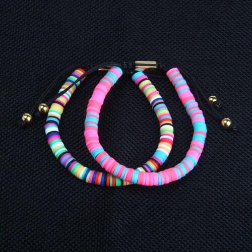 6mm Handmade Ethnic Polymer Clay Bracelet For Couples Adjustable Soft Ceramic Fashion Macrame Woven Lucky Jewelry