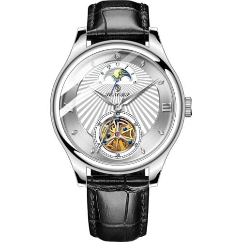 Automatic Winding Mechanical Watch Mens Luxury Top Brand Hollow Waterproof Leather Strap Classic Business Clock Montre Homme