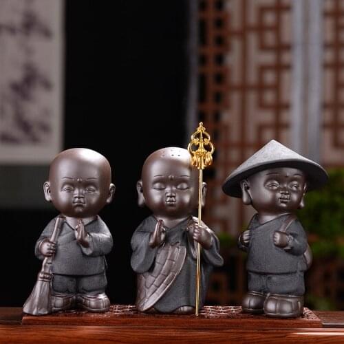 Purple Sand Tea Pet Buddha Statue Monk Sculpture Home Decoration Gifts Crafts Chinese Buddha Tea Pet Ornaments