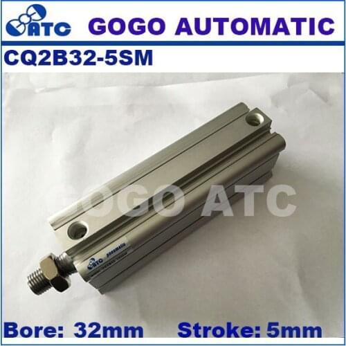 CQ2B32-5SM SMC type standard single acting sing rod end male thread bore 32mm stroke 5mm aluminum pneumatic compact cylinder