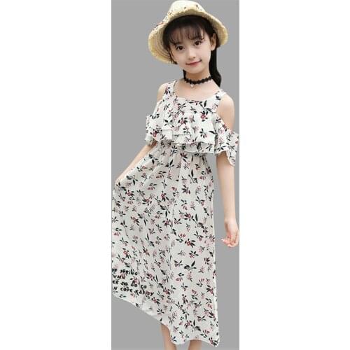 2020 new summer dress girl beach strapless kid dress long flower childrens clothing teenage girl clothes 4 6 8 10 12 13 years