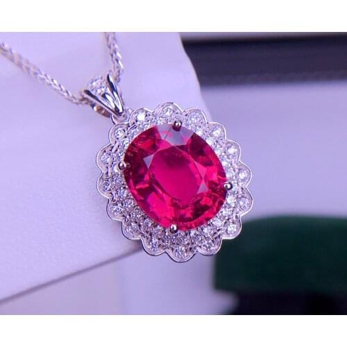 E528 Real Solid 18K Gold 100% Natural Tourmaline 3.9ct Gemstones Diamond Pendants Necklaces