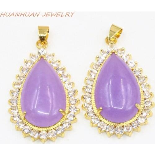 Lovely Purple Drop Stainless Steel Crystal Stone Pendant 25x39mm Natural Jades Chain Pendants Chain For Women Jewelry B3320