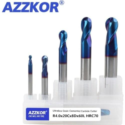 Milling Cutter Alloy Coating Tungsten Steel Tool Cnc Maching Hrc70 Ball Nose Endmills AZZKOR Top Milling CutterMachine Endmill