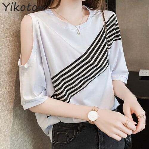 2021 Summer Women Tshirt Striped Cotton Short Sleeve T-shirt Womens Clothing O-neck T Shirt Female Top Fashion Shirts Femme