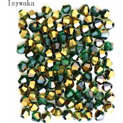 Isywaka Green Golden 100pcs 4mm Crystal Beads Bicone Stone Jewelry Findings Tassel Lariat Earring Glass Quartz Accessories