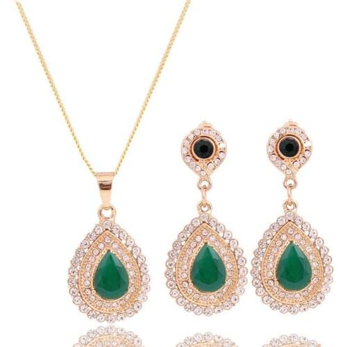 Water drop Pendant Necklace earring set for Women Moroccan Caftan Charm Sweater Chain African Ethnic Wedding Jewelry set Gift