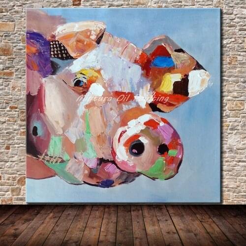 Mintura Frameless Picture Hand Painted Pig Animal Oil Painting On Canvas Modern Abstract Wall Picture For Living Room Home Decor