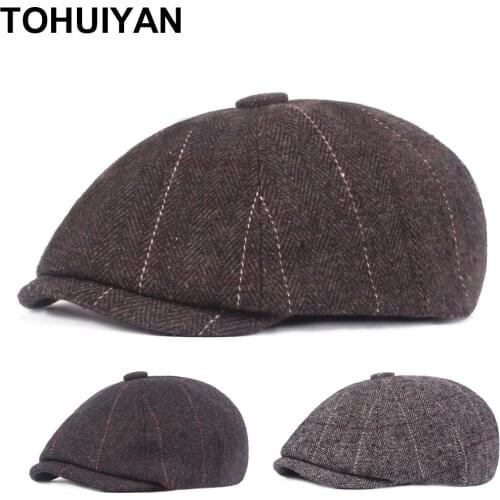 Classic Newsboy Caps for Men Eight Panel Octagonal Hat Retro Woolen Man Caps Autumn Winter Warm Beret Hats Painters Flat Caps