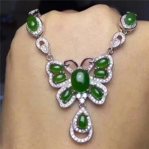 KJJEAXCMY boutique jewels S925 Pure silver inlay natural hetian jade female style necklace pendant wildflower chain