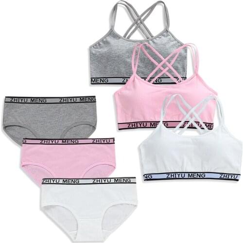 1 Set Training Bra Panties for Teenage Girls Brassiere Kids Sports Underwear Tops Crop Base Vest Wireless Children Bras 12-16Y