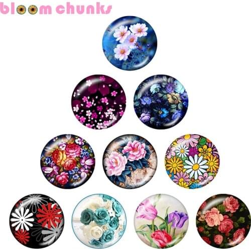 Flower 12mm/18mm/20mm/25mm Round glass cabochon flat back Making snap button jewelry S3849