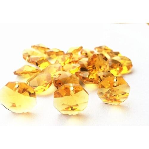 Best embellish 2000pcs/lot One Hole 14mm yellow Crystal Octagon Beads For Chandelier Hanging garlands Strands Lamp Parts decor
