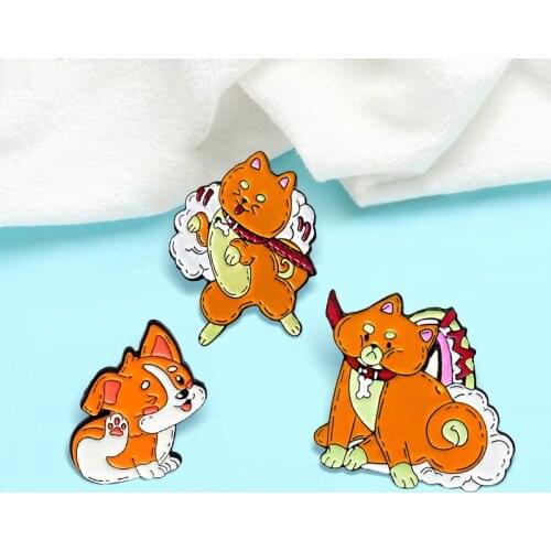 Cartoon Pets Dog Brooches Dog paw Kirky dog Corgis dog Cute Animal Pet Enamel Pins Lapel Shirt Bag for Kids Badge Jewelry Gift