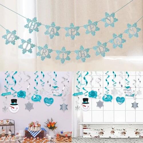 Behogar Christmas Birthday Party Decoration Supplies Kit 1 Set Happy Birthday Banner + 20pcs Swirls + 18pcs Photo Booth Props