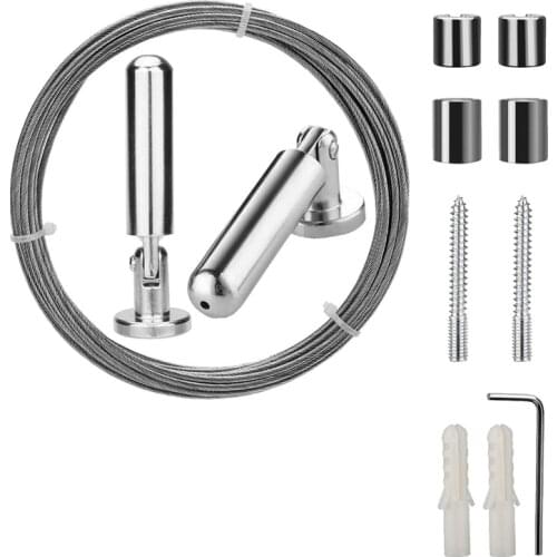 Wall Mount Curtain Wire Rod Set for Art Display - Stainless Steel Photo Hanging Wire Clothesline Wire Window Curtain Tension Wir