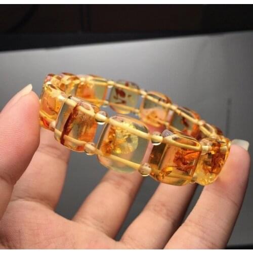 Natural Piebald Amber Yellow Gemstone Rectangle Beads Bracelet 13*9mm Rare Women Men Healing Stretch Genuine AAAAA