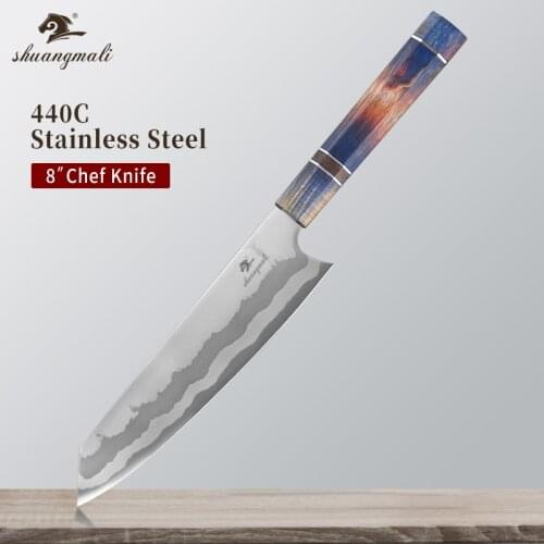 8Inch Chef Knife 440C Stainless Steel Cleaver Kitchen Knife Home Sharp Cooking Utility Slicing Meat Cutting Vegetable Chef Knife