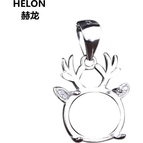 10x12mm Oval Cabochon Semi Mount Sterling Silver 925 Engagement Cute Pendant White Gold Color Crystal Without Necklace