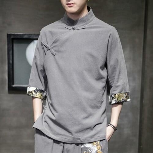 Plus Size Men Traditional Chinese Clothing Knot Button Half Sleeve Summer Qipao Blouse Vintage Streetwear Cheongsam Blouse 30158