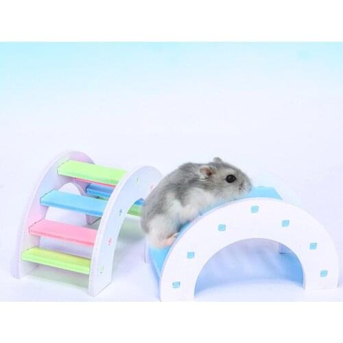 Colorful Hamster Rainbow Bridge Toy Natural Wooden Small Animal Climbing Ladder Pet Guinea Pig Mouse Physical Training Toy
